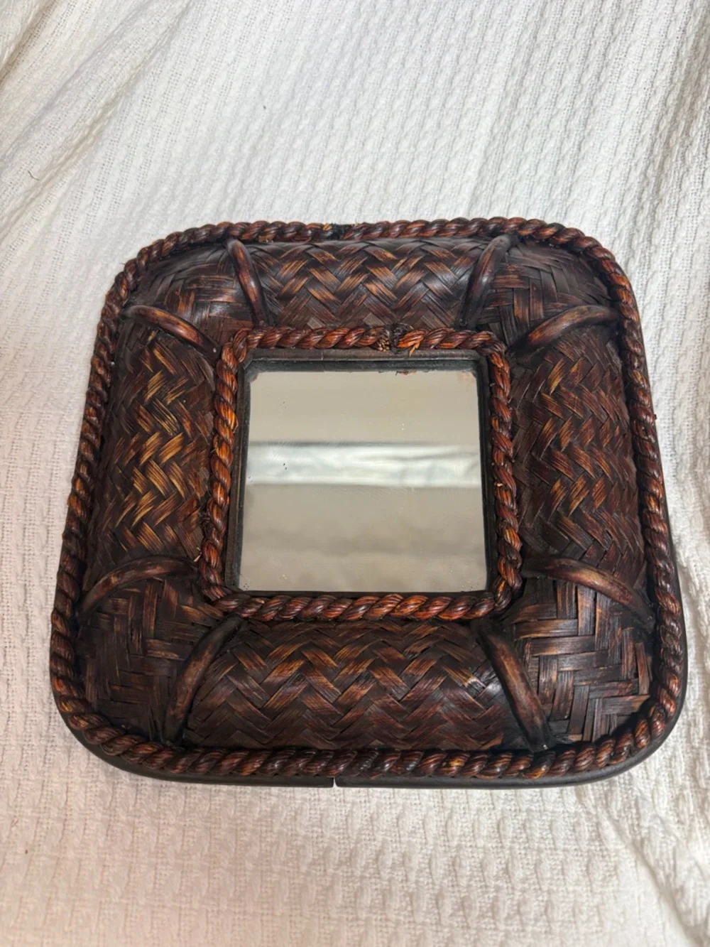 Coastal Woven Rattan Style Wall Mirror Tropical Beach House Decor